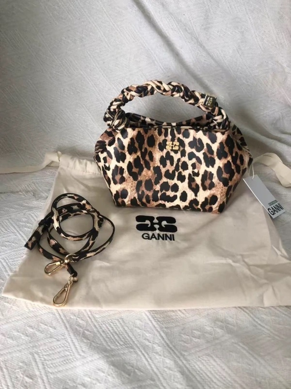 Ganni Leopard Print Mini Shoulder Bag in Brown and Black